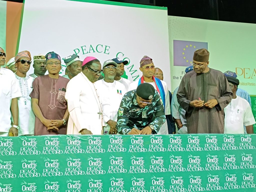 Political Parties Sign Peace Accord Ahead of Ondo Governorship Election